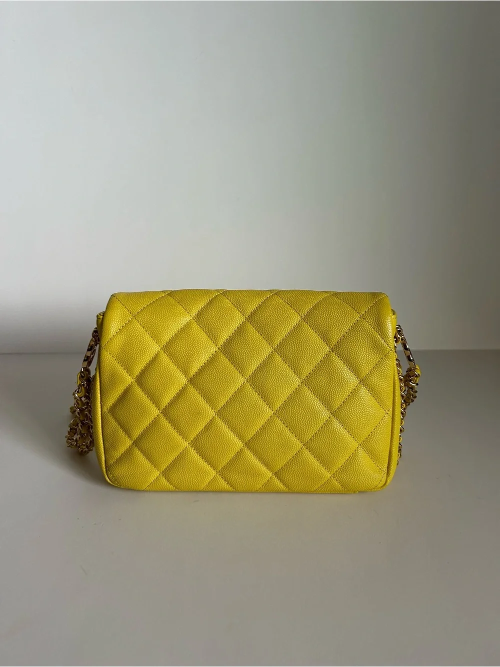 CHANEL Yellow Quilted Leather Crossbody with Gold Chain